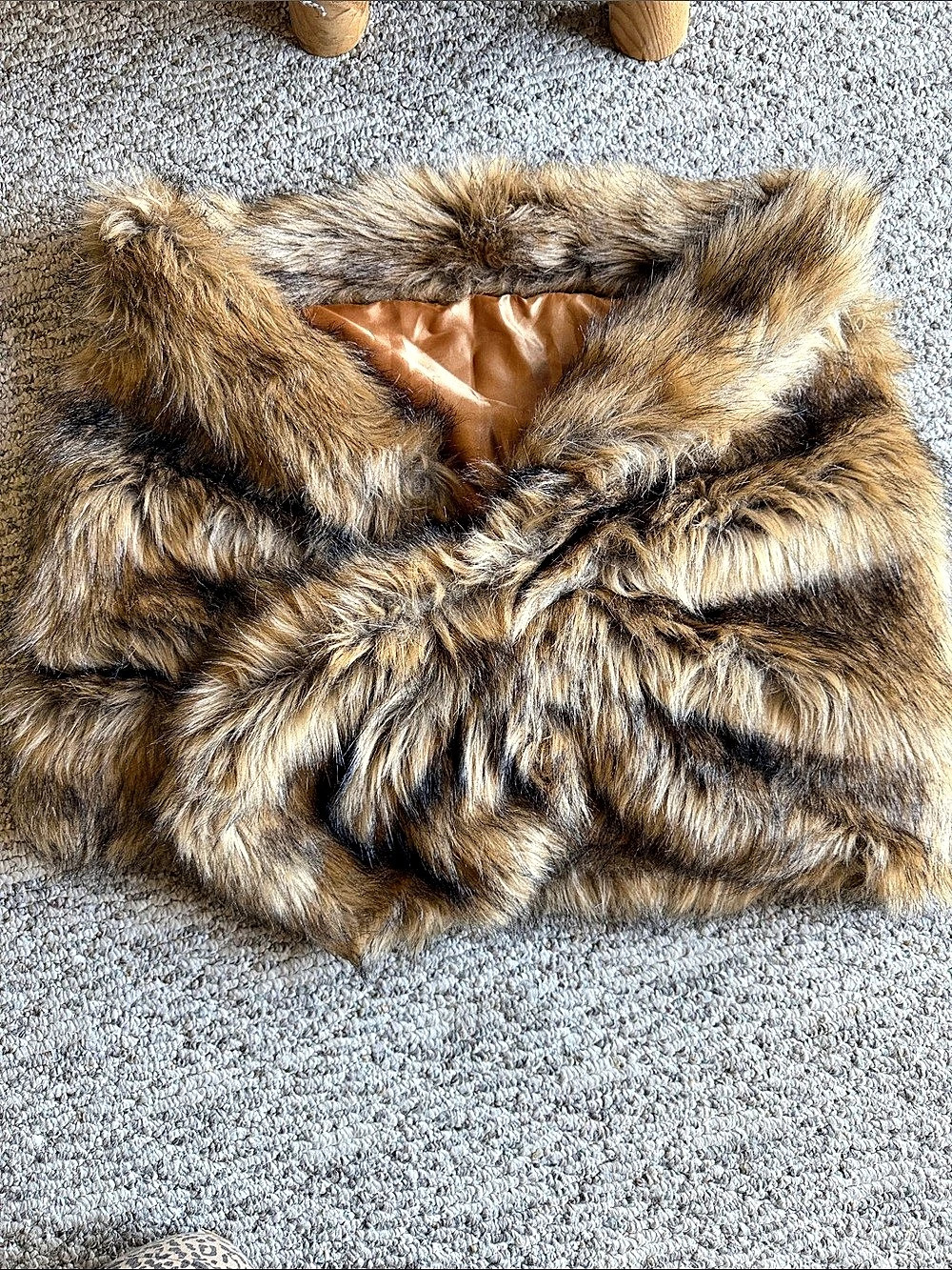 Beautelicate Faux Fur Shawl Wrap Stole Brown & Black Large NWT